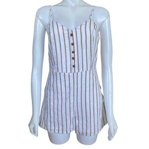 Love Crazy women's medium brown and white striped v-neck lined casual romper